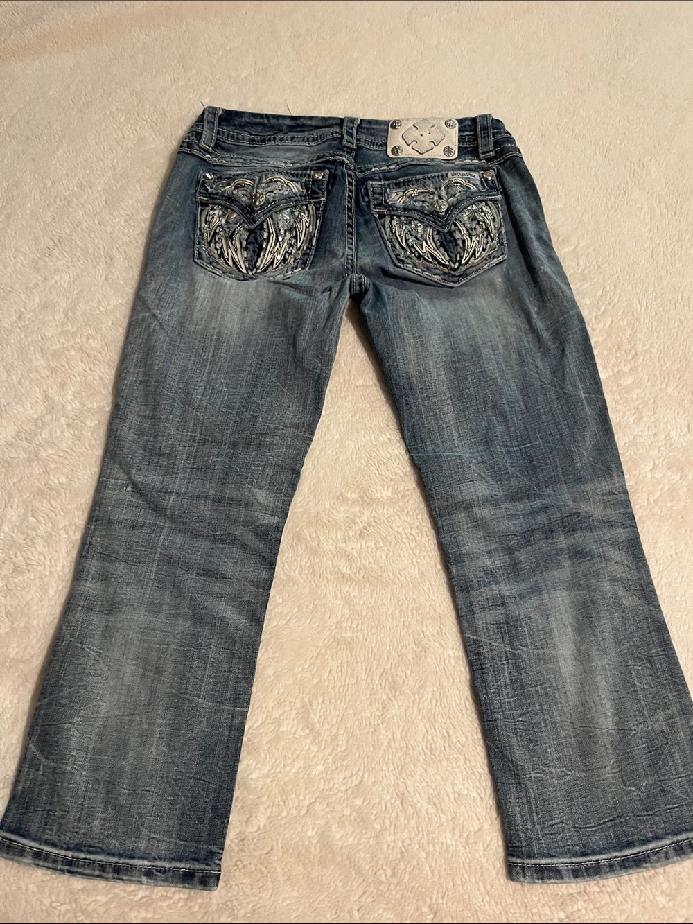 Miss Me Blue Embroidered Pocket Wide Leg Jeans 💐EUC💐